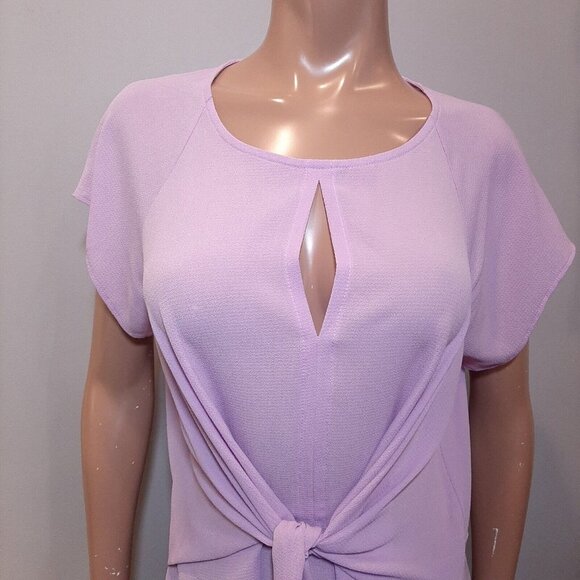 3/$20 Chenault Tie Front Blouse Womens XL Pink Short Sleeve Keyhole Tunic Top - Picture 2 of 13